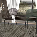 Woven Leisure Chairs Brown And Black Indoor With Window Curtains Geometric Rug And Plants