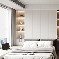 Modern Tatami Bedroom Interior With Bed Desk Bookshelves And Storage Cabinets