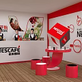 Stylish Cozy Nescafe Awning Featuring Red Seating Family Coffee Time and Wooden Flooring