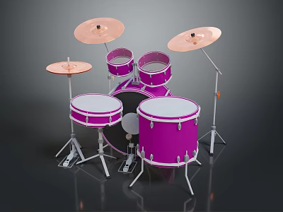 Stylish Purple Drum Set as Household Musical Instrument with Full Accessories 3d model