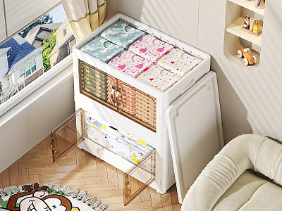 Modern White Storage Cabinet With Transparent Drawers For Organizing Items In Bright Room 3d model