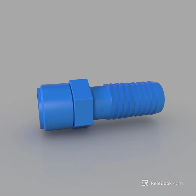 Blue 3D Printed Hexagonal Threaded Mechanical Part With Cylindrical Structure 3d model