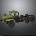 Vintage Green Heavy Duty Truck With Exposed Chassis And Multiple Wheels