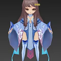 Game And Movie Character With Long Brown Hair Blue Purple Outfit And Flowing Ribbons