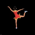Female Figure Skater In Red Dress Ice Skating Pose With Lifted Leg And Outstretched Arms