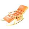 Orange Leather Lazy Lounge Chair With Golden Metal Frame Armrests And Side Pocket Rocking Design