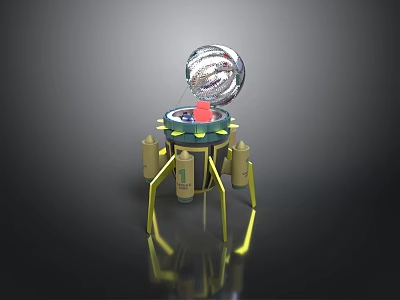 Futuristic Mechanical Device With Yellow Legs Cylindrical Parts And Transparent Spiral Sphere 3d model