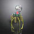 Futuristic Mechanical Device With Yellow Legs Cylindrical Parts And Transparent Spiral Sphere