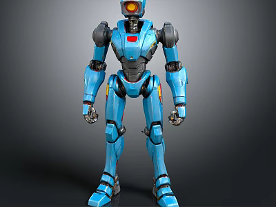 Blue Mechanical Robot Character With Red Chest Accent And Metallic Limbs Structure 3d model