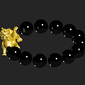 Gold Pixiu Pendant Bracelet with Black Beads Traditional Chinese Lucky Charm Jewelry
