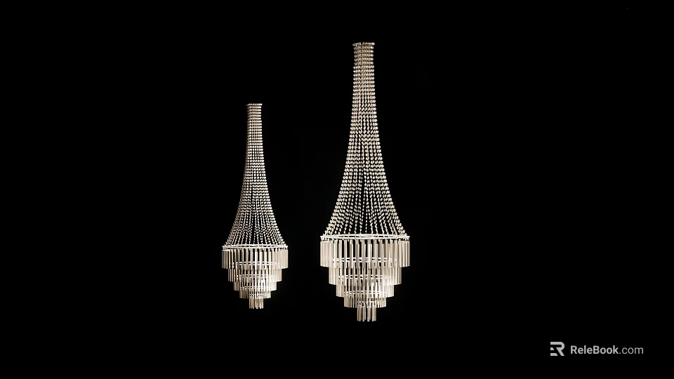 Modern Silver Geometric Chandeliers With Intricate Design On Black Background 3d model 