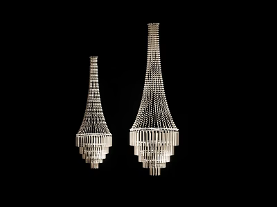 Modern Silver Geometric Chandeliers With Intricate Design On Black Background 3d model