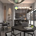Stylish FENGWEI Bar Interior With Bar Counter Shelves Tables Chairs And Pendant Lights