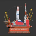 Offshore Drilling Platform Model With Drilling Rig Cranes And Deck Equipment