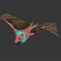 Pink Bat With Spread Wings Black Fur And Sharp Fangs On Gray Background