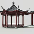 Traditional Chinese Pavilion With Curved Eaves Red Pillars And Tiled Roof