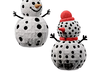 Snowman Dolls With White Bodies Black Spots Orange Noses Red Hats And Red Scarves 3d model