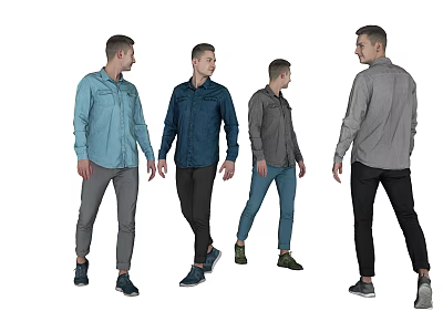 Male Models Wearing Different Colored Shirts And Pants Showcased From Multiple Angles 3d model
