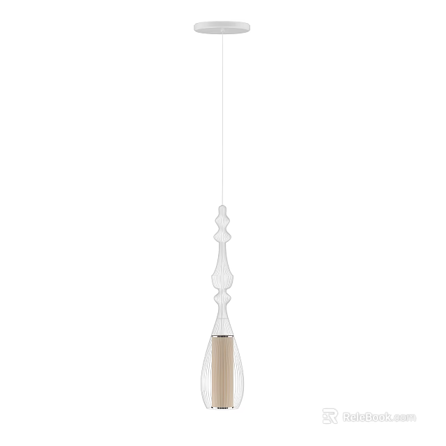 Elegant White Pole Chandelier with Beige Tassel in Minimalist Hanging Design 3d model 