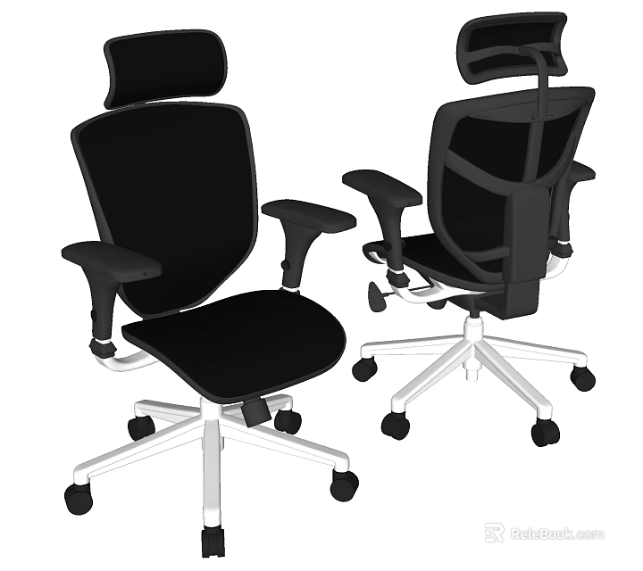 Ergonomic Black Office Chair with Mesh Back and Armrests on Wheels 3d model 