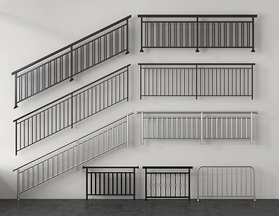 Various Modern Metal Railings With Different Designs And Colors For Home Interior 3d model