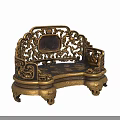 Ornate Single Chair With Intricate Gold Carvings And Dark Panel Design