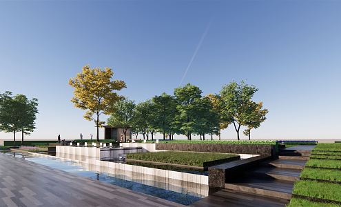 Modern Square Water View 3d model