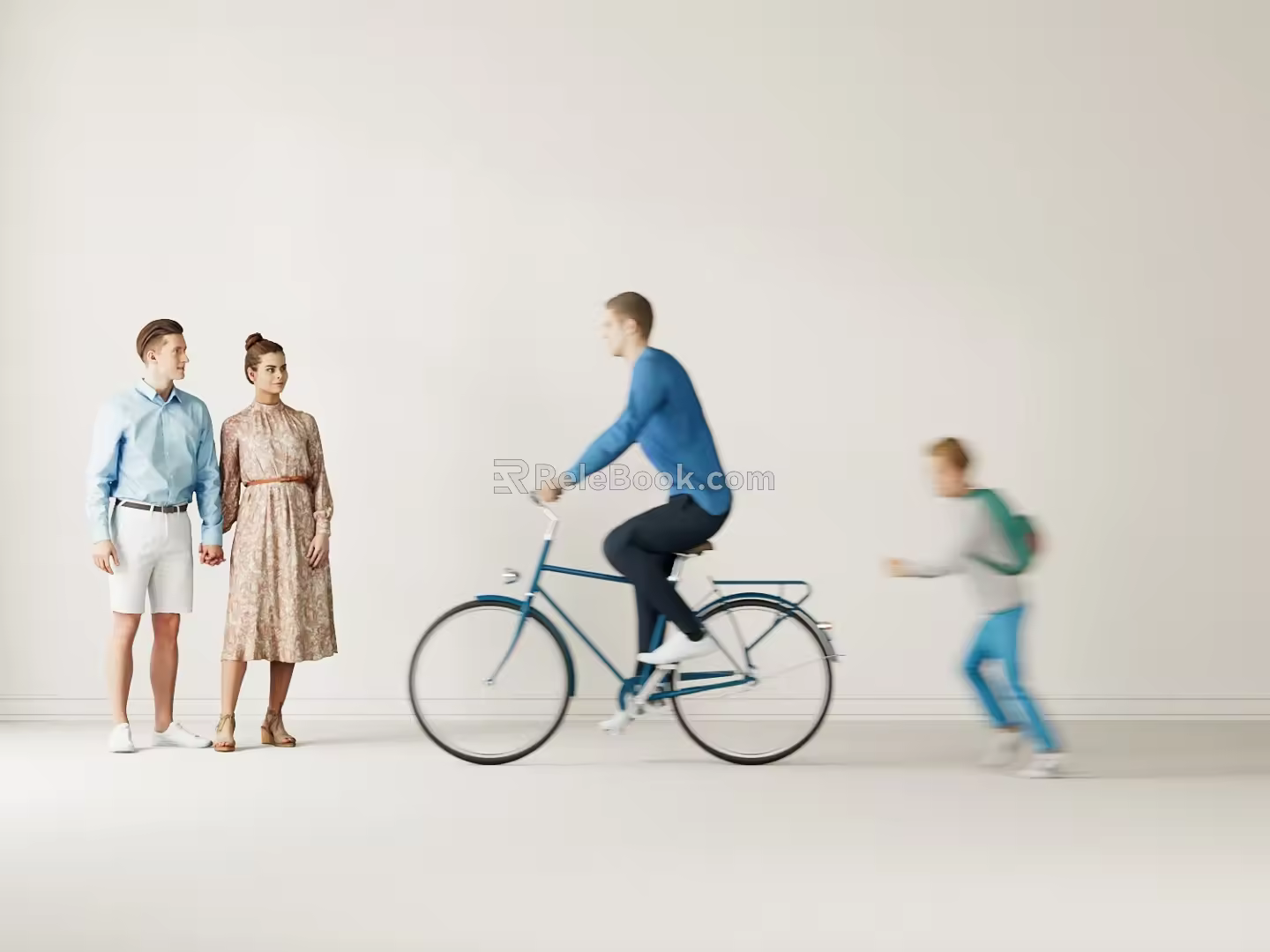Modern Multiplayer Fashion Figure Combination Bicycle Male Running Children 3d model