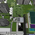 Modern Garden Landscape Design With Plaza Green Plants And Glass Architecture