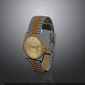 Luxury Wrist Watch With Gold Dial And Two Tone Gold Silver Strap Sleek Design