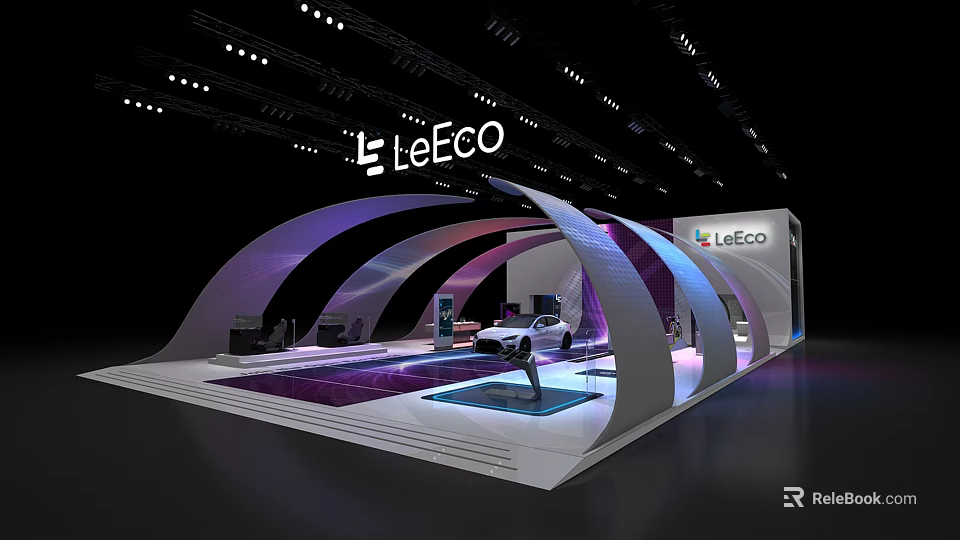 LeECO Exhibition Booth With Curved Structure Modern Lighting And Display Area 3d model 