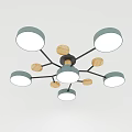 Contemporary Ceiling Light Featuring Multiple Circular Shades And Wooden Accents 3d model