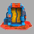 Mechanical Sci Fi Door With Blue Yellow Exterior Red Accents Control Panels And Industrial Base
