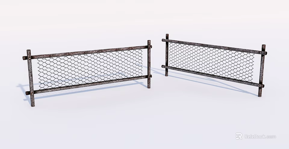 Sturdy Metal Mesh Fence With Steel Support Posts For Garden Security 3d model 