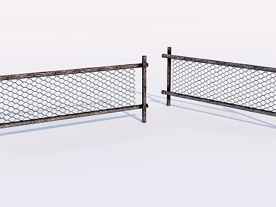 Sturdy Metal Mesh Fence With Steel Support Posts For Garden Security 3d model