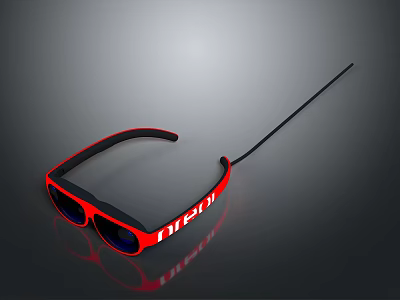 Red Stylish Glasses Featuring DIPLOMA Logo on Frame with Black Temples and Connecting Wire 3d model