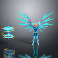 Futuristic Female Character With Blue Tech Inspired Wings And Spiral Object