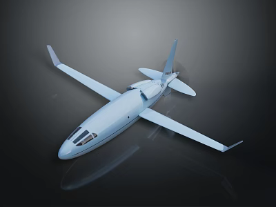 Light Blue Modern Airplane Model With Sleek Design On Dark Background And Reflection 3d model