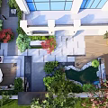 Rockery Stones as Centerpiece in Landscaped Garden with Lush Greenery and Pathways