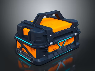 Futuristic Storage Case With Black Orange Design Blue Glowing Lines Sturdy Handle 3d model