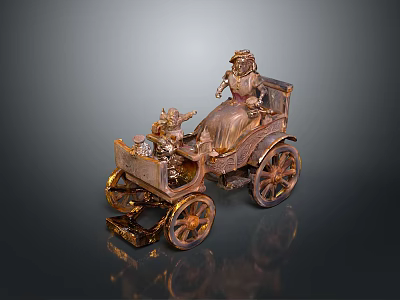 Vintage Classic Brass Model Car With Figurines And Spoked Wheels Design 3d model