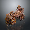 Vintage Classic Brass Model Car With Figurines And Spoked Wheels Design