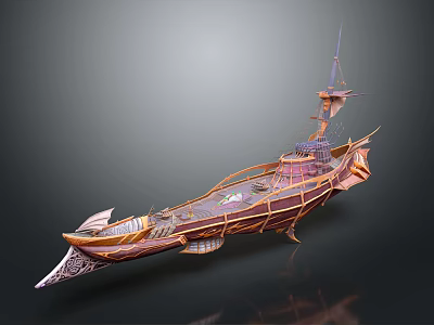 Fantasy Decorative Ship With Elaborate Structure Tall Mast And Colorful Details 3d model