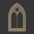 Elegant Light Colored Pointed Arched Window Frame Furniture With Carved Star And Symmetrical Design