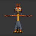 Orange Yellow Game And Movie Character With Red Horns Headset Blue Eyes And Yellow Claws