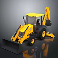 Yellow Backhoe Loader Construction Equipment Model With Front Bucket And Rear Arm 3d model