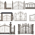 courtyard wall gate building components wrought iron gate 3d model