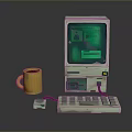 Vintage Computer Setup With Green Monitor Keyboard Mouse And Yellow Mug