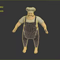 Cartoon Chef Character Featuring White Shirt Blue Apron Chef Hat Mustache Chubby Build And Barefoot