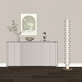 Modern Entryway Console Table With Vase Greenery Artwork And Floor Lamp 3d model